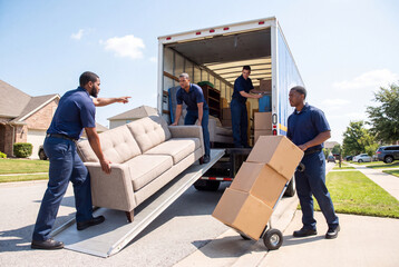 Movers loading a truck via a ramp